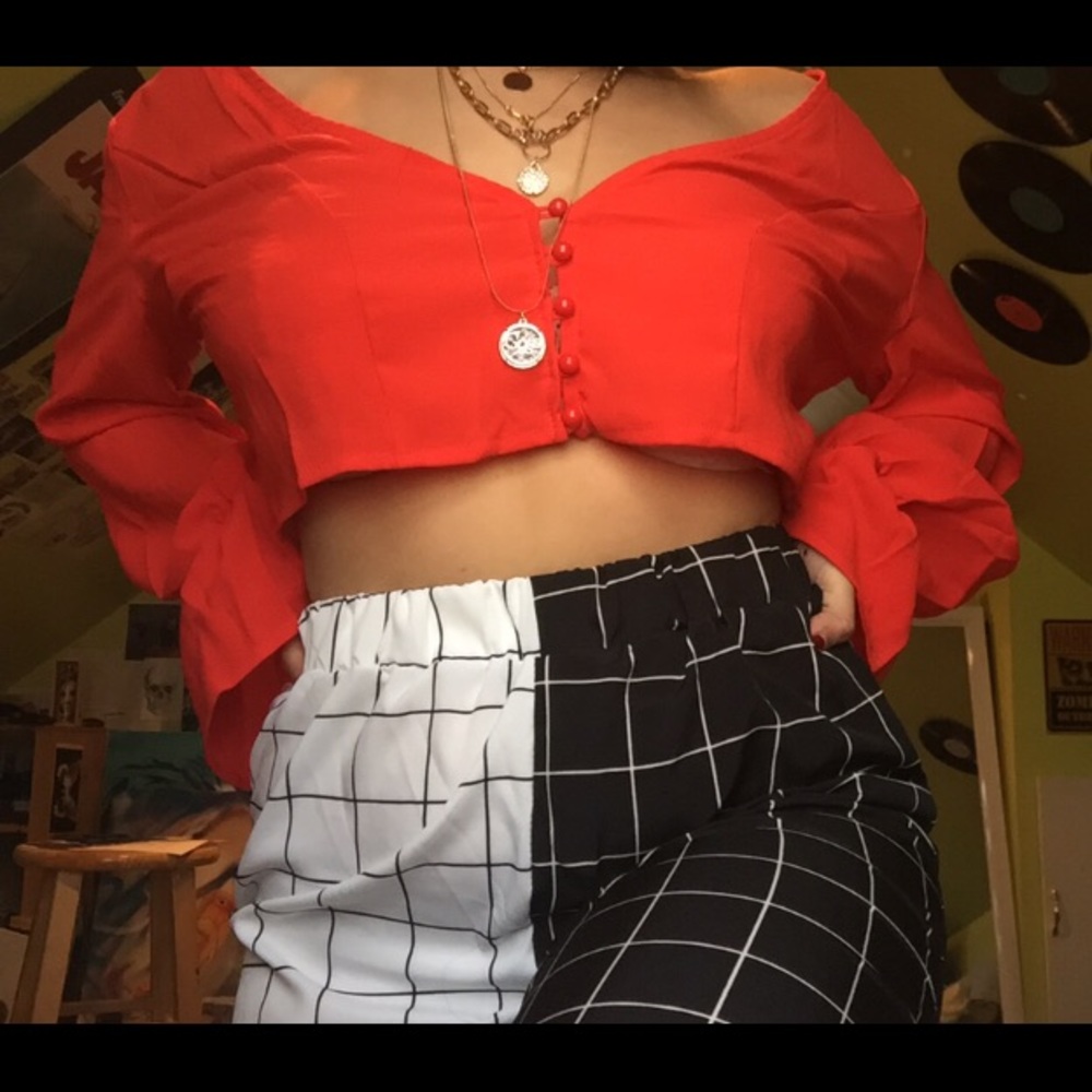 Red button up crop top